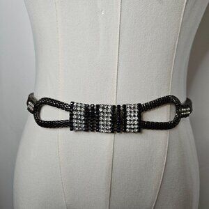 Luxury Dressy OS Black & Silver Crystal Rhinestone Beaded Chain Rope Belt